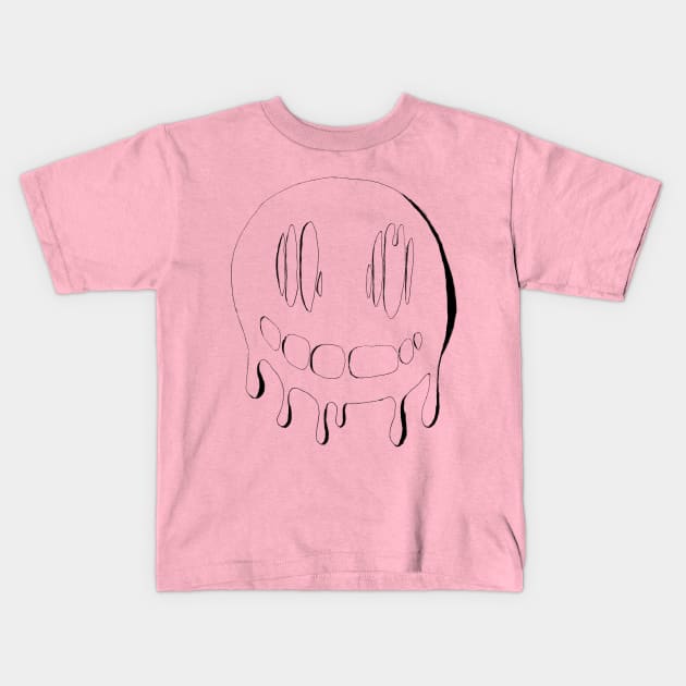 Smiley face melting (black line) Kids T-Shirt by Axele's super-cool-store